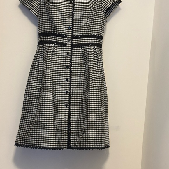 Adrianna Papell | Gingham Tafetta Lace Trim Collared Shirt Midi Dress - Picture 4 of 16